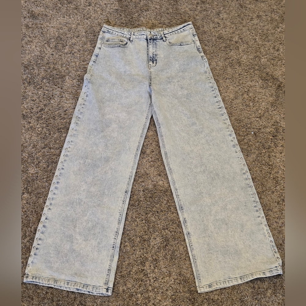Blue B Ultra High Rise Wide Leg Studded Jeans Womens XL Stretchy